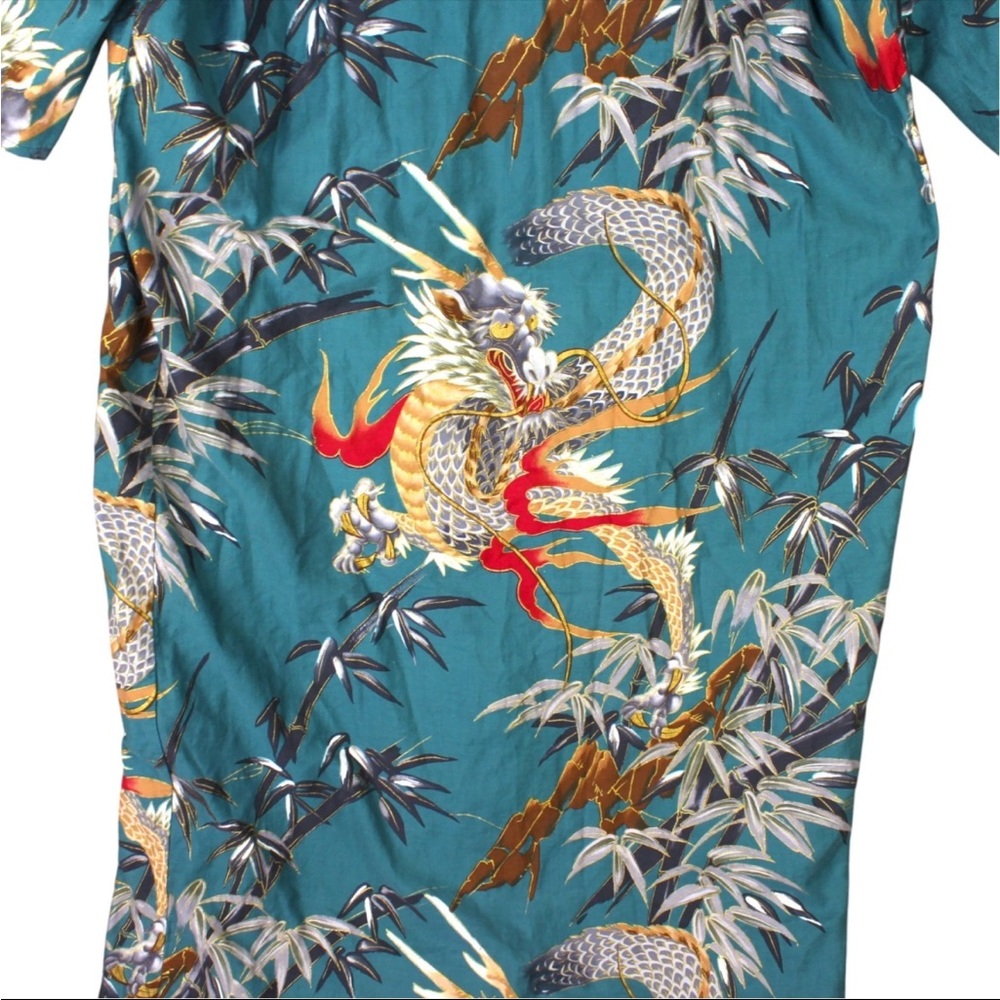 Vintage Japanese Kimono Dragon Tiger Paint 100% Cotton Teal Belted One Size - Picture 8 of 12